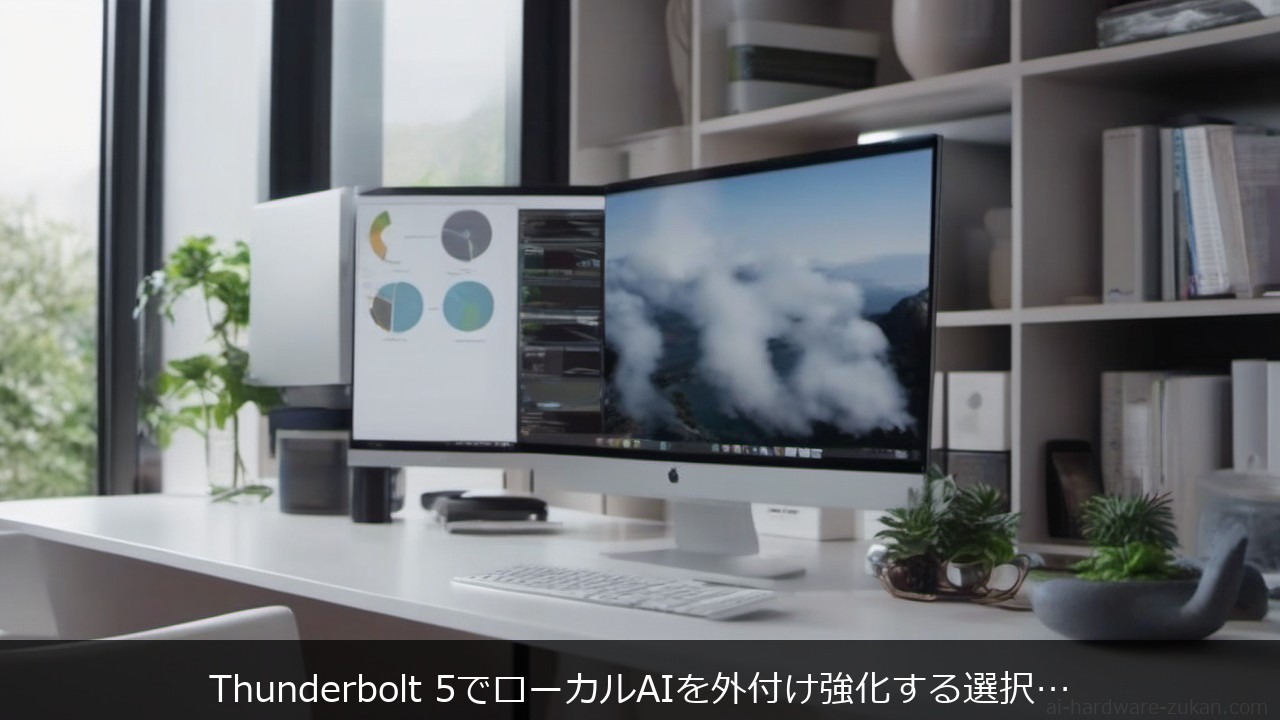 Thunderbolt 5接続の外付けAIアクセラレータでローカルAIのVRAM不足を補うイメージ