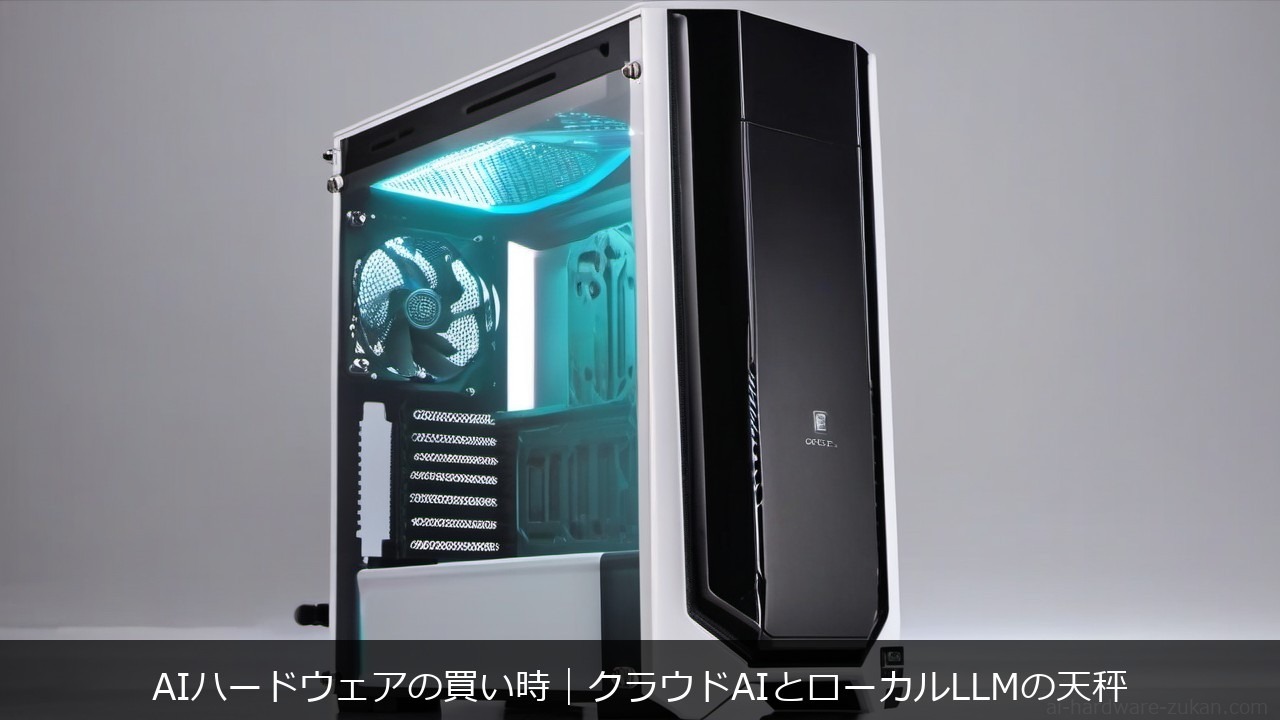AIハードウェアの買い時を、クラウドAIとローカルLLMの天秤で考えるイメージ