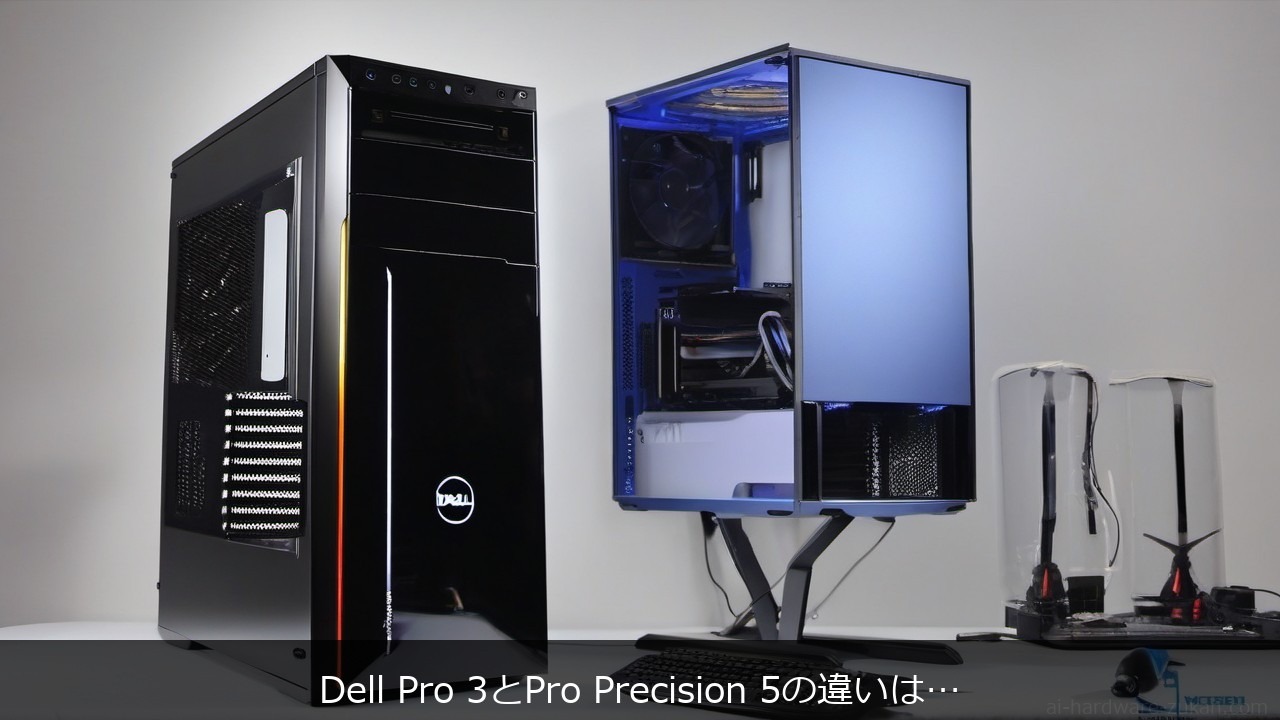 Dell Pro 3とPro Precision 5のAI対応ノートを、NPUとVRAMの違いから見極めるイメージ