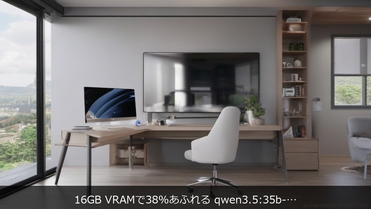 16GB VRAMで38%あふれる qwen3.5:35b-a3b、2枚目でオフロード解消し約1.9倍に｜RTX 5080+5060 Ti(Oculink)実測に関する記事のアイキャッチ画像 - 16GB VRAMで38%あふれる qwen3.5