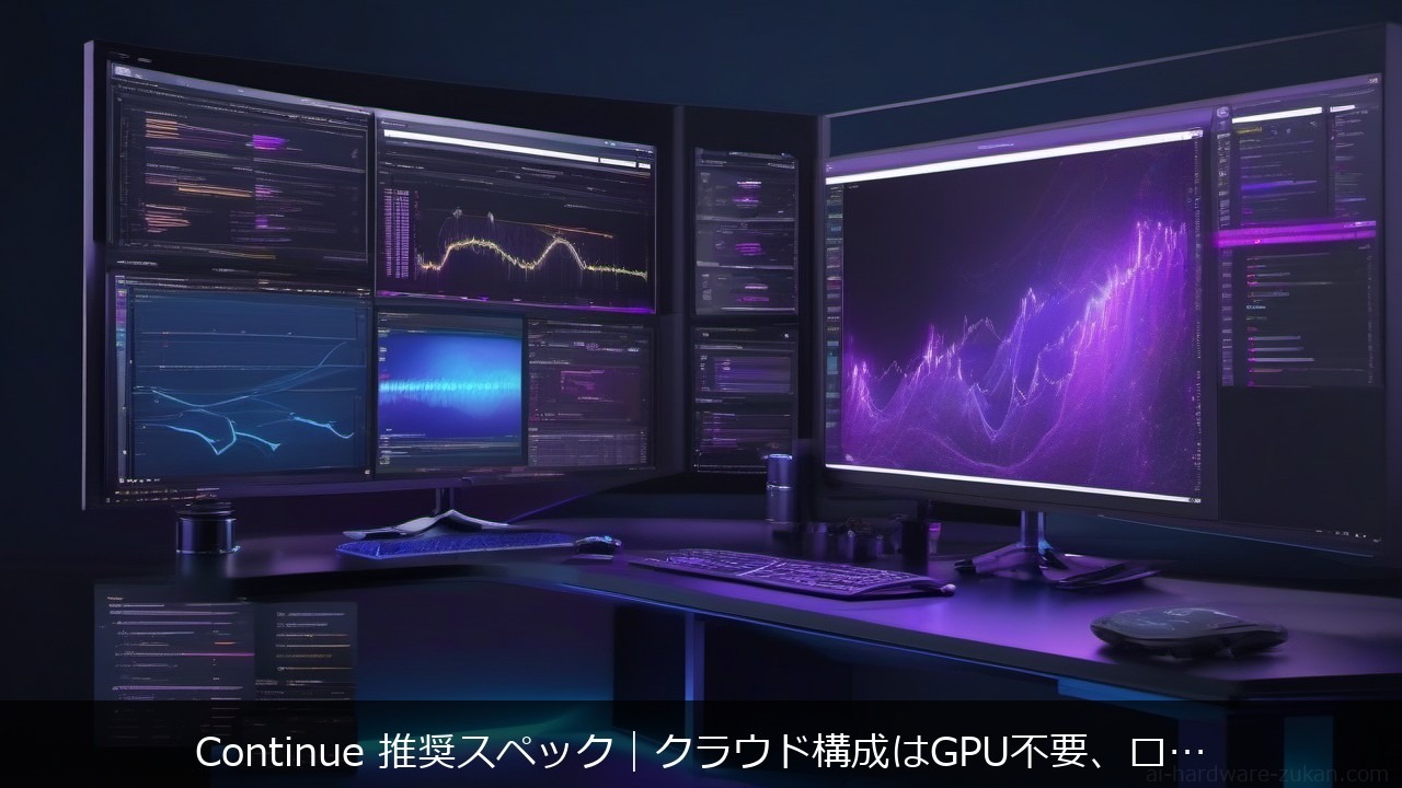Continue extension local cloud model Ollama GPU VRAM RAM coding AI dualに関する記事のアイキャッチ画像 - Continue 推奨スペック｜クラウド構成はGPU不要、ローカルモデルで初めてVRAMが効く二面性