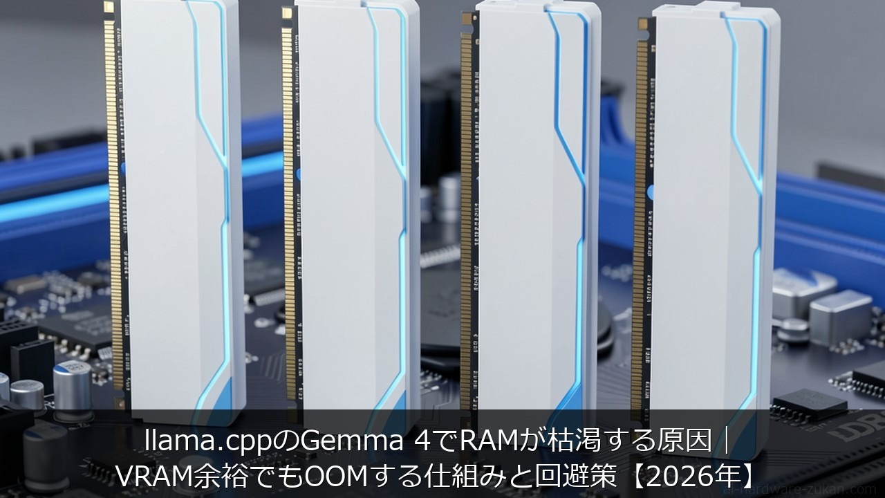 llama.cppのGemma 4でRAMが枯渇する原因｜VRAM余裕でもOOMする仕組みと回避策【 のアイキャッチ画像