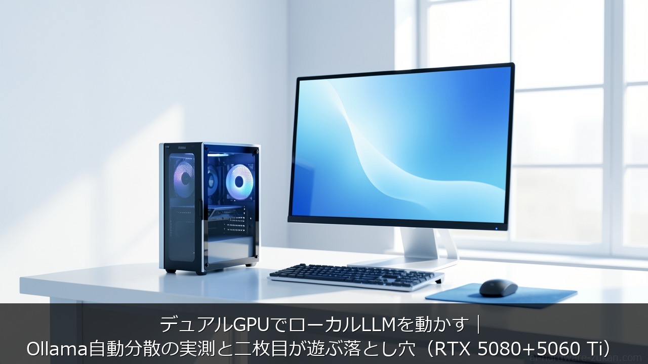 デュアルGPUでローカルLLMを動かすをテーマにしたアイキャッチ画像