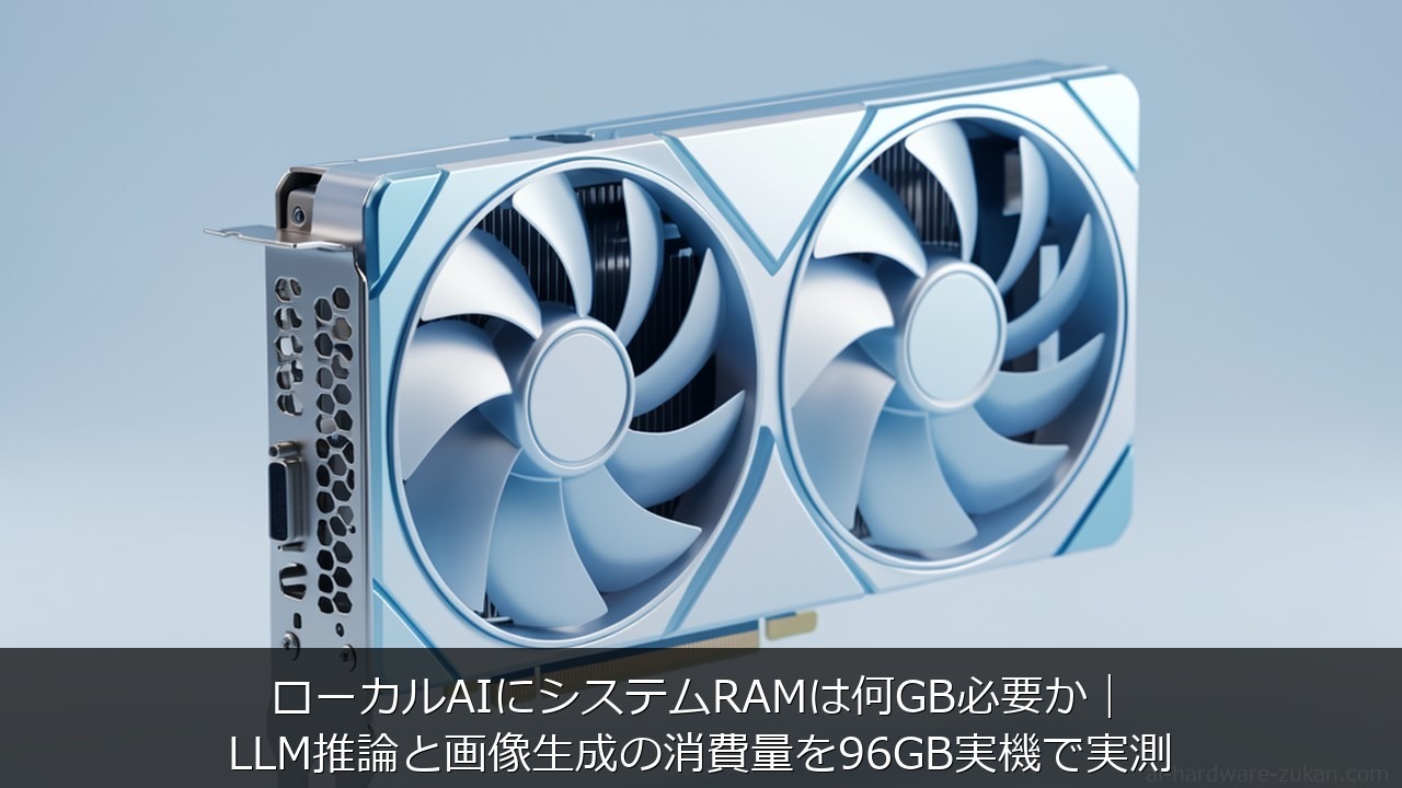 ローカルAIにシステムRAMは何GB必要か｜LLM推論と画像生成に関する記事のアイキャッチ画像 - ローカルAIにシステムRAMは何GB必要か｜LLM推論と画像生成の消費量を96GB実機で実測