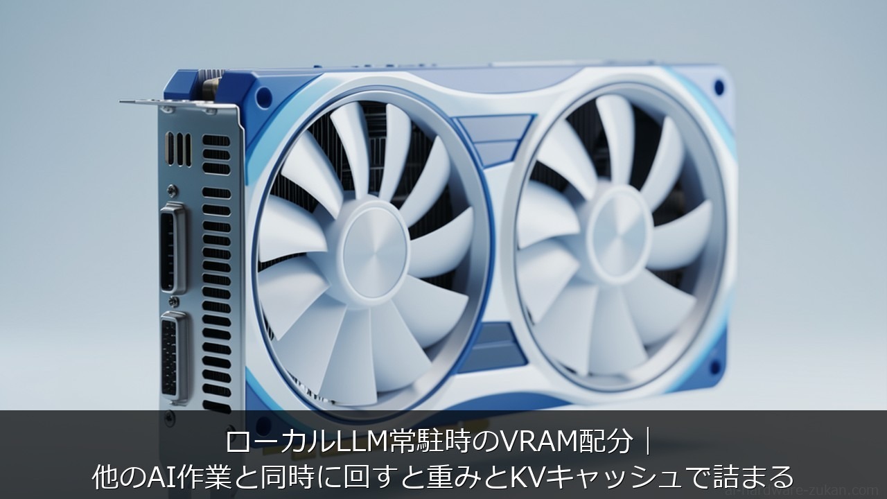 ローカルLLM常駐時に関する記事のアイキャッチ画像 - ローカルLLM常駐時のVRAM配分｜他のAI作業と同時に回すと重みとKVキャッシュで詰まる
