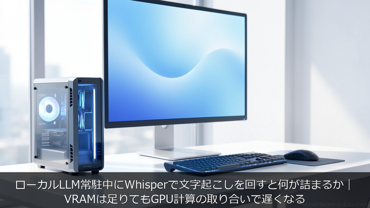 ローカルLLM Whisper 文字起こし GPU 同居 VRAMに関する記事のアイキャッチ画像 - ローカルLLM常駐中にWhisperで文字起こしを回すと何が詰まるか