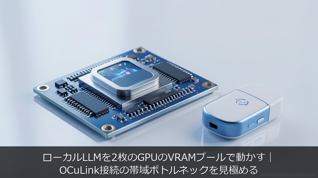 ローカルLLMを2枚に関する記事のアイキャッチ画像 - ローカルLLMを2枚のGPUのVRAMプールで動かす｜OCuLink接続の帯域ボトルネックを見極める