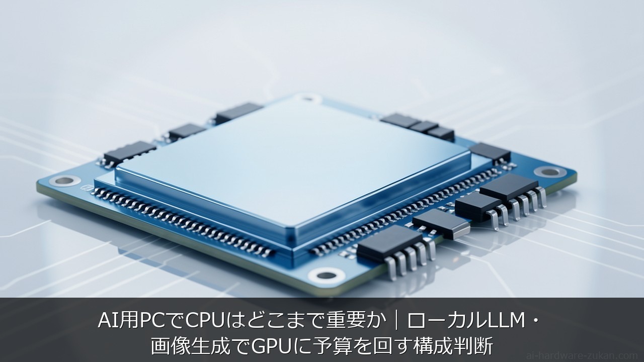 AI用PCでCPUはどこまで重要か｜ローカルLLM・画像生成でGPUに予算を回す構成判断に関する記事のアイキャッチ画像 - AI用PCでCPUはどこまで重要か｜ローカルLLM・画像生成でGPUに予算を回す構成判断