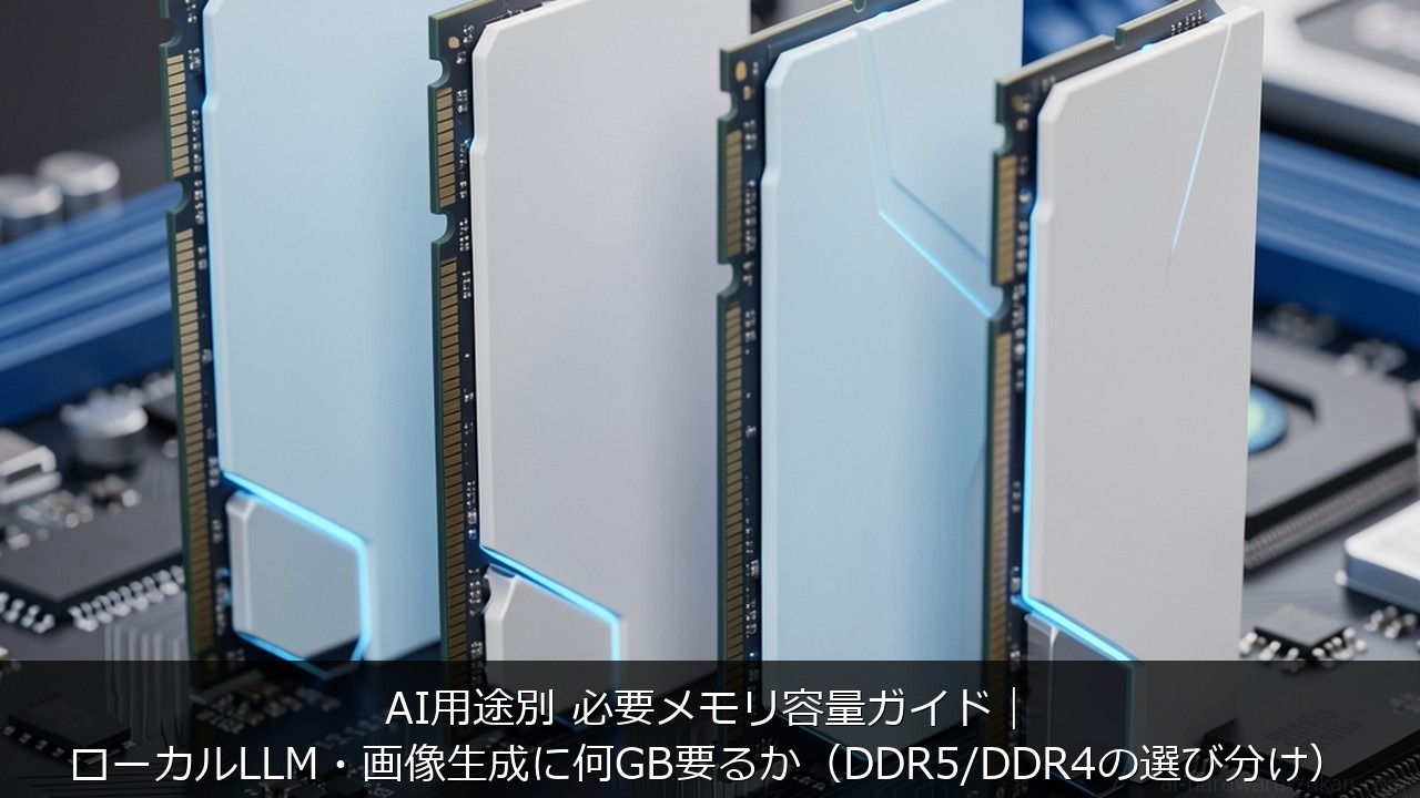 AI用途別 必要メモリ容量ガイド｜ローカルLLM・画像生成に何GB要るか（DDR5/DDR4の選び分 のアイキャッチ画像
