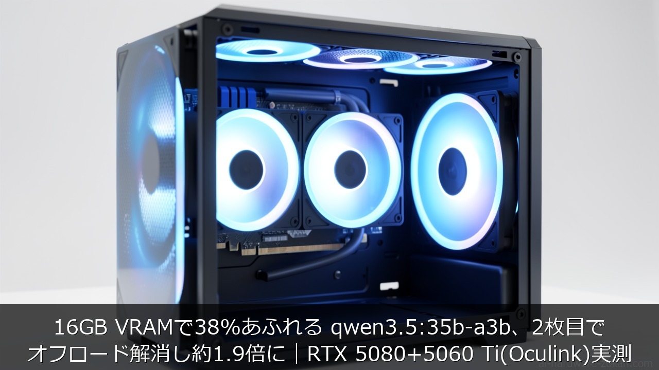 16GB VRAMで38%あふれる qwen3.5:35b-a3b、2枚目でオフロード解をテーマにしたアイキャッチ画像