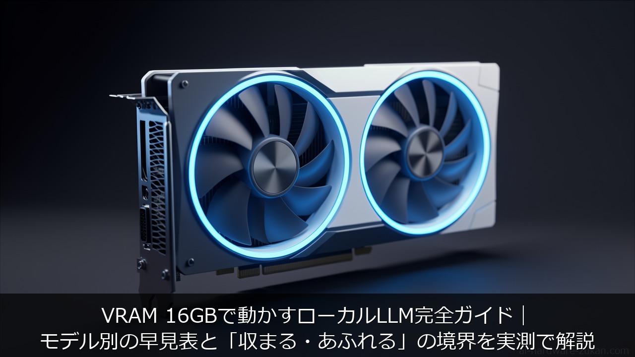 VRAM 16GBで動かすローカルLLM完全ガイドをテーマにしたアイキャッチ画像