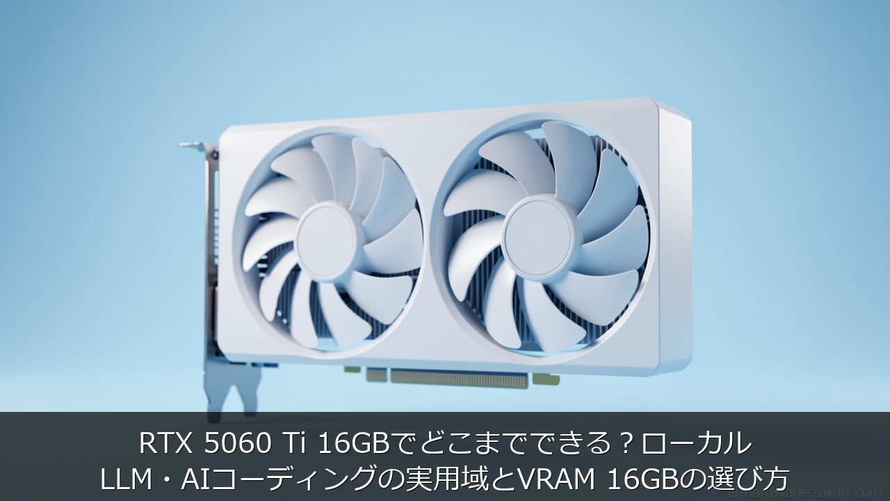 RTX 5060 Ti 16GBでどこまでできる？ローカルLLM・AIコーディングの実用をテーマにしたアイキャッチ画像