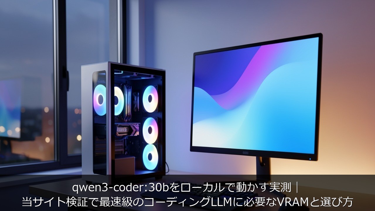 qwen3-coder:30bをローカルで動かす実測｜当サイト検証で最速級のコーディングLLMに必要なVRAMと選び方 のアイキャッチ画像