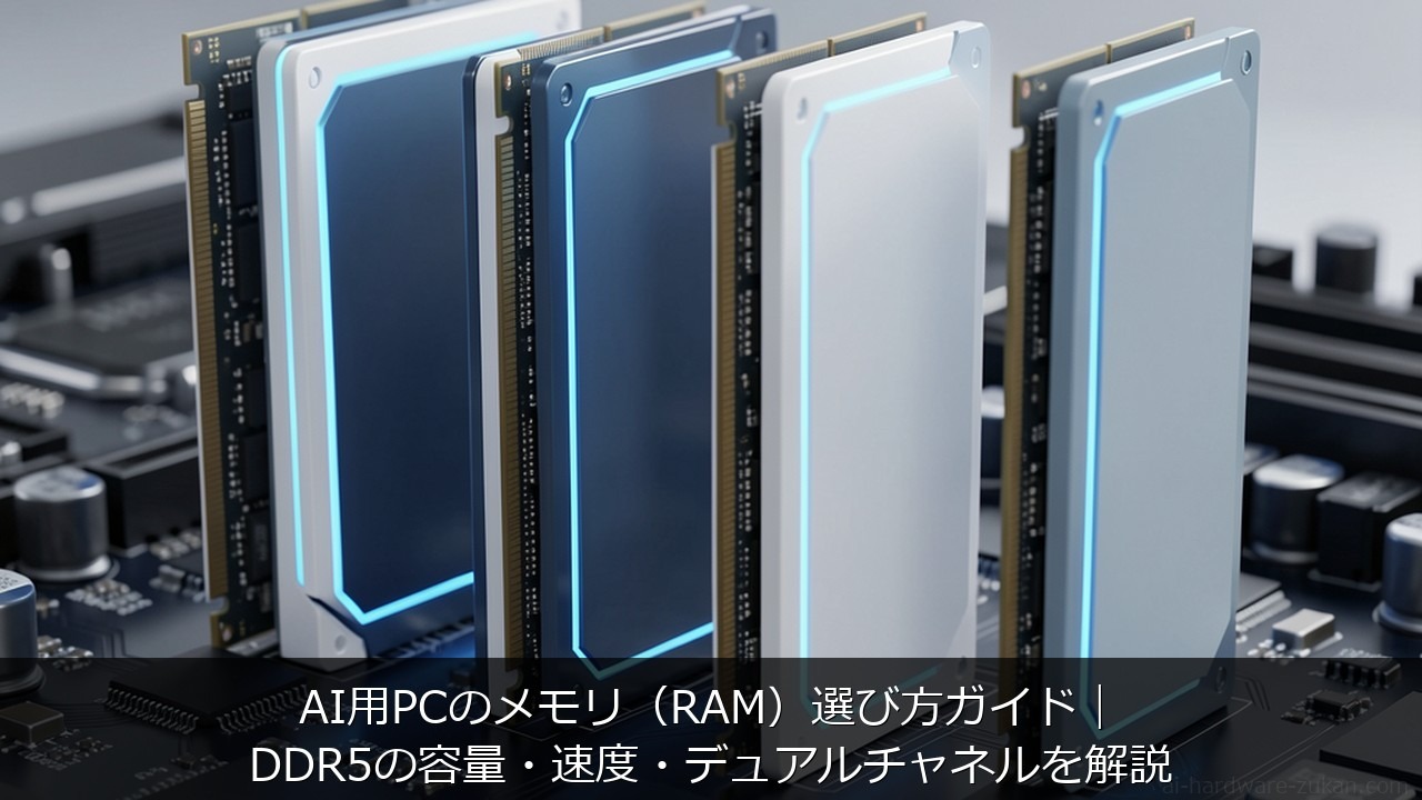 AI用PCのメモリ（RAM）選び方ガイド｜DDR5の容量・速度・デュアルチャネルを解説 のアイキャッチ画像