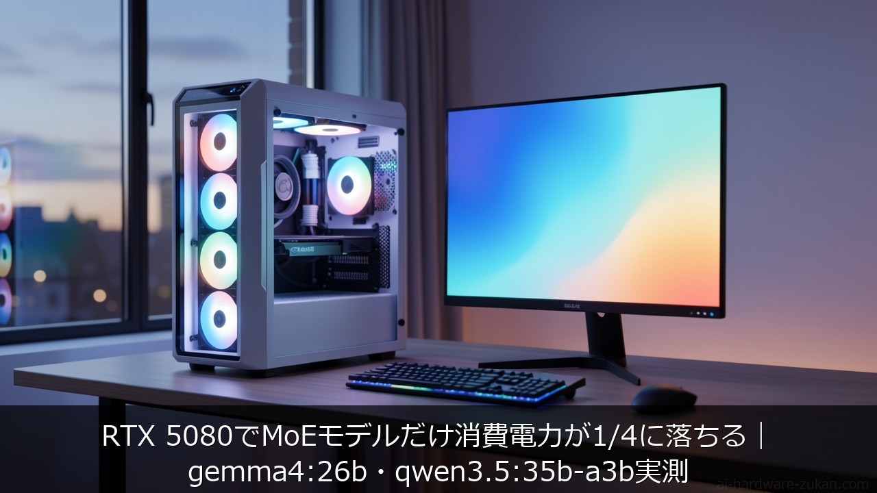 RTX 5080でMoEモデルだけ消費電力が1/4に落ちるをテーマにしたアイキャッチ画像