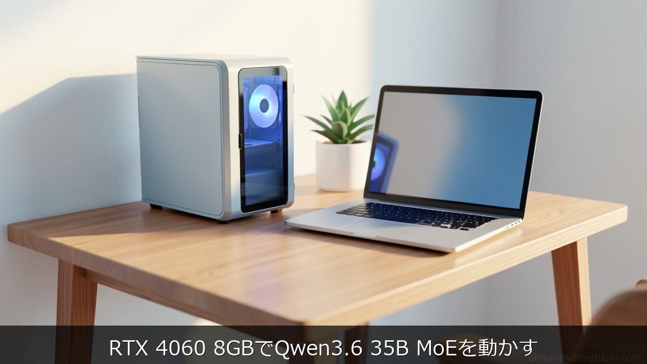 RTX 4060 8GBでQwen3.6 35B MoEを動かすをテーマにしたアイキャッチ画像