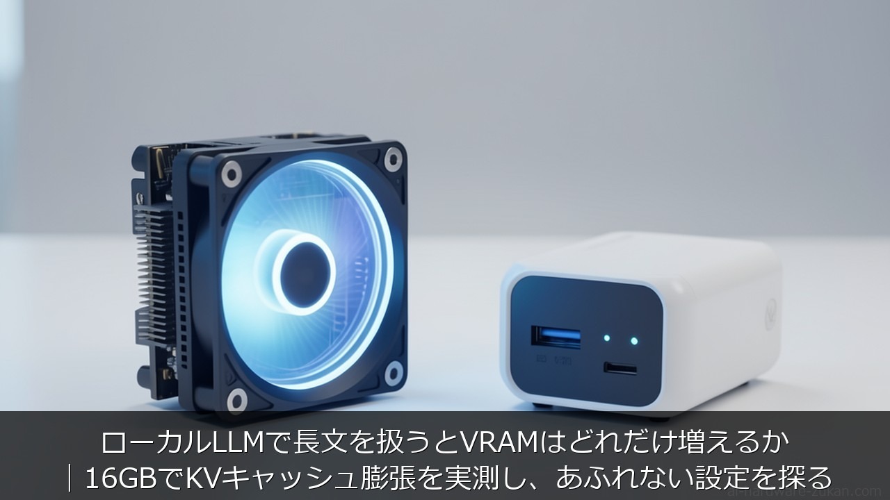 ローカルLLMで長文を扱うとVRAMはどれだけ増えるか｜16GBでKVキャッシュ膨張を実測し、あふれない設定を探るのアイキャッチ画像