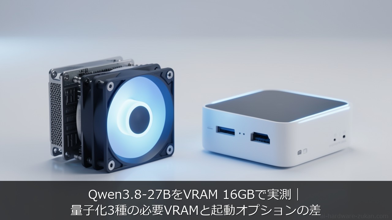 Qwen3.8-27BをVRAM 16GBで実測｜量子化3種の必要VRAMと起動オプションの差 アイキャッチ