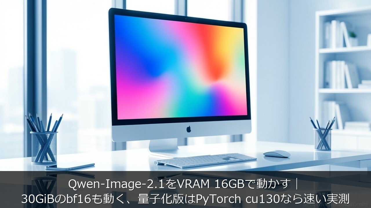 Qwen-Image-2.1をVRAM 16GBで動かす｜30GiBのbf16も動く、量子化版はPyTorch cu130なら速い実測