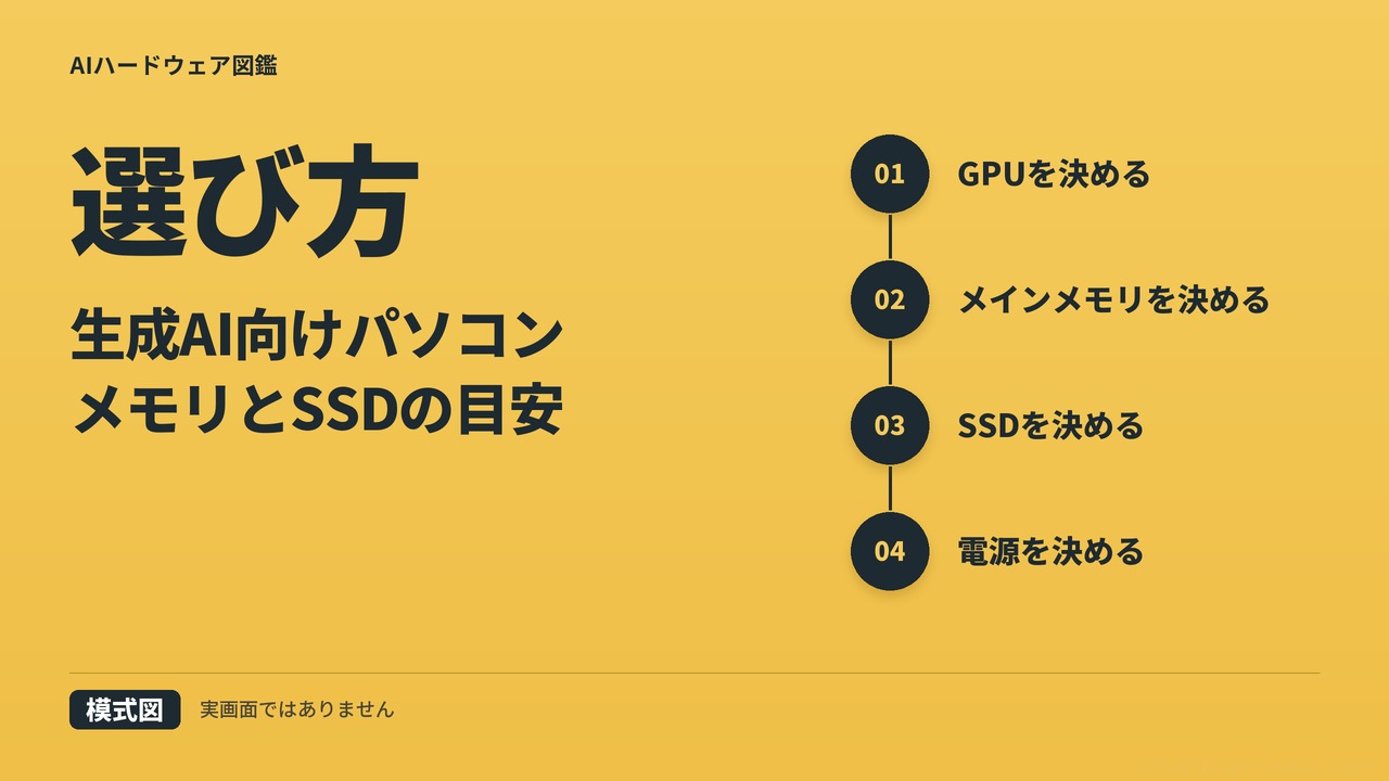 生成AI向けパソコンメモリとSSDの目安（模式図）